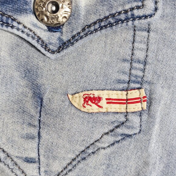 Parasuco jean jacket crop women's sz M hard washed denim blue distressed design - Picture 4 of 11